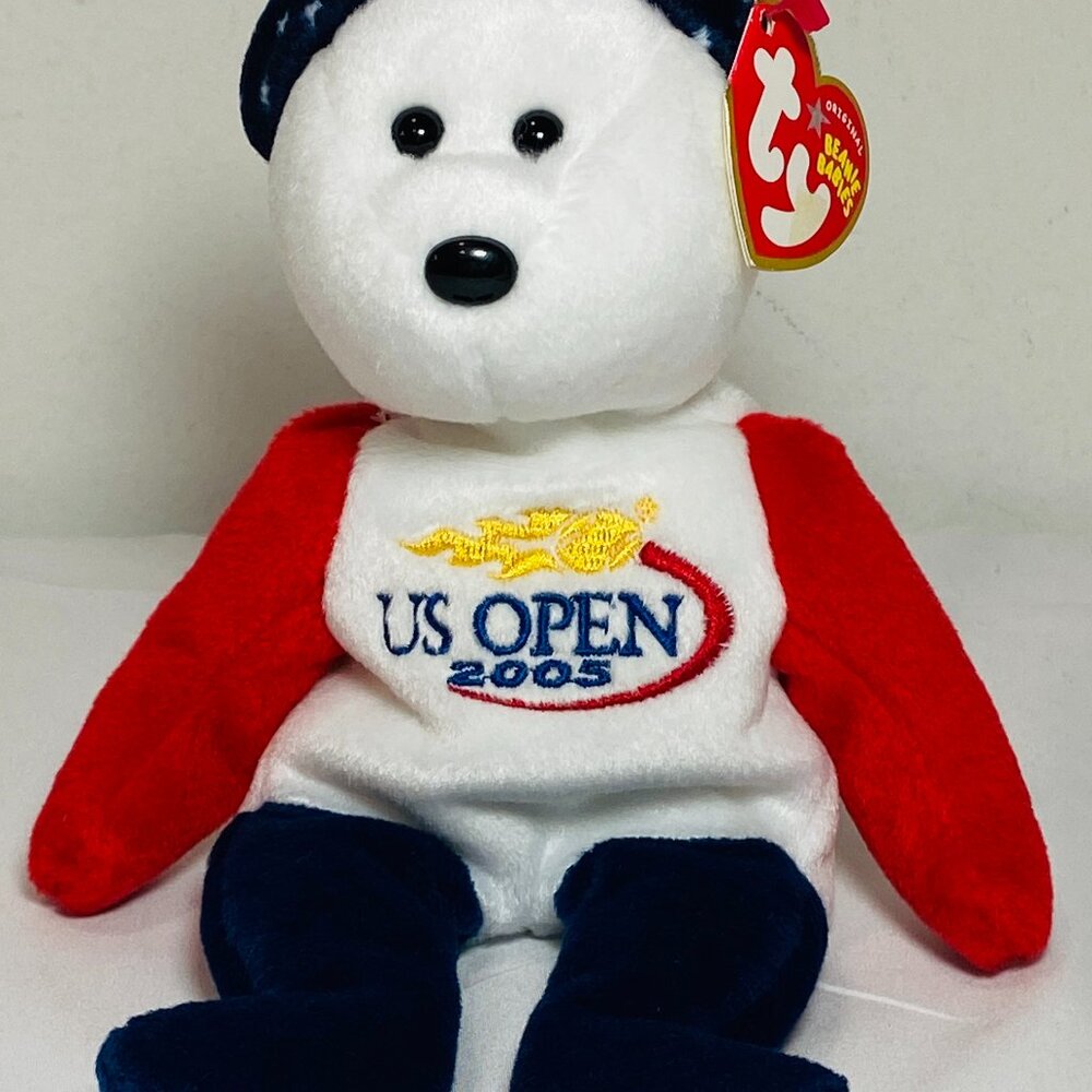 Ty Beanie Baby "Smash" Bear Gold Flame US Open 2005 Tennis MWMT
